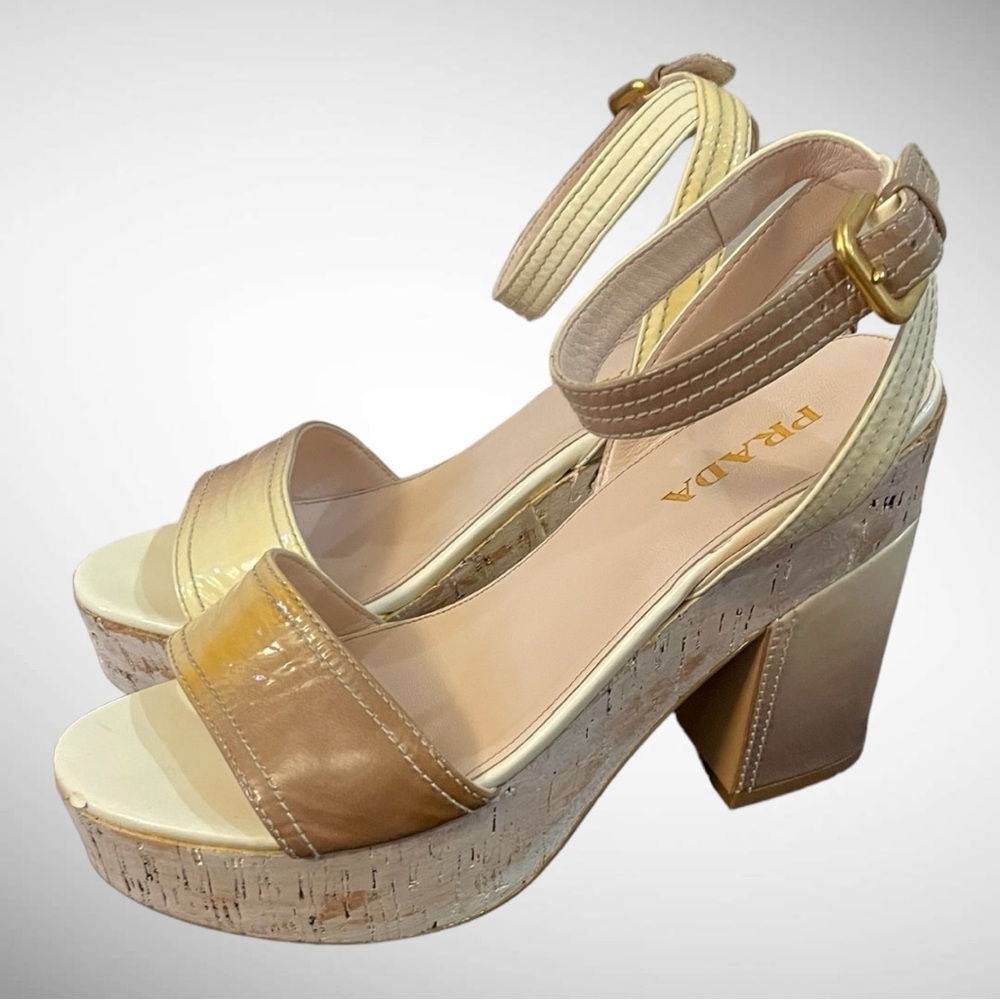 PRADA VERNICE BIANCO-QUARZO PATENT LEATHER OMBRE SANDALS SIZE 38.5 - Picture 8 of 16
